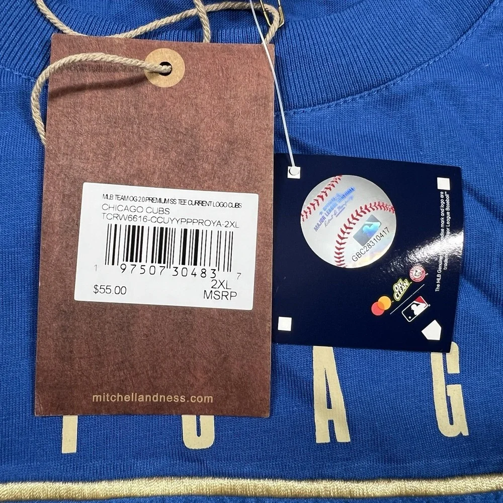 Mitchell & Ness Royal Blue Chicago Cubs MLB  Premium T-Shirt‎ Men's 2XL NEW